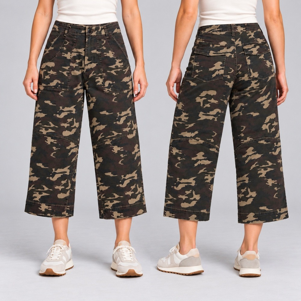 Kut from the Kloth Womens Wide Leg Camo Print Utility Pants Brown Green 4